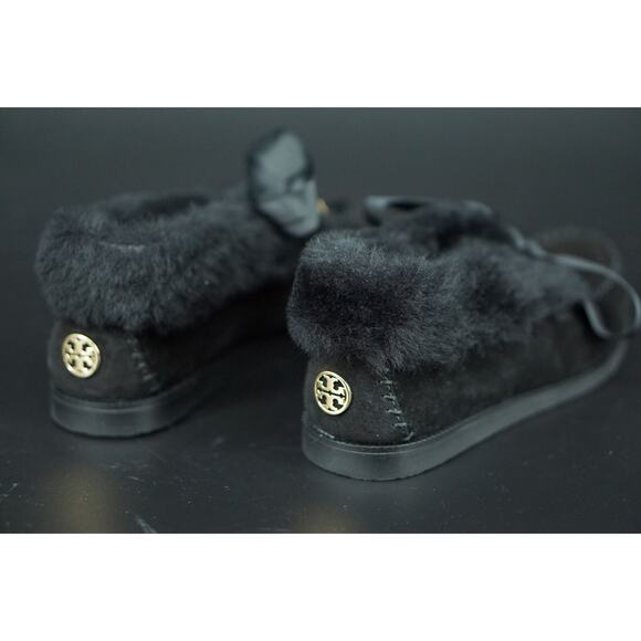 Tory Burch Aberdeen Genuine Rabbit Fur Trim Slipper Bootie SZ 5.5 NIB Black Bow - Picture 2 of 12